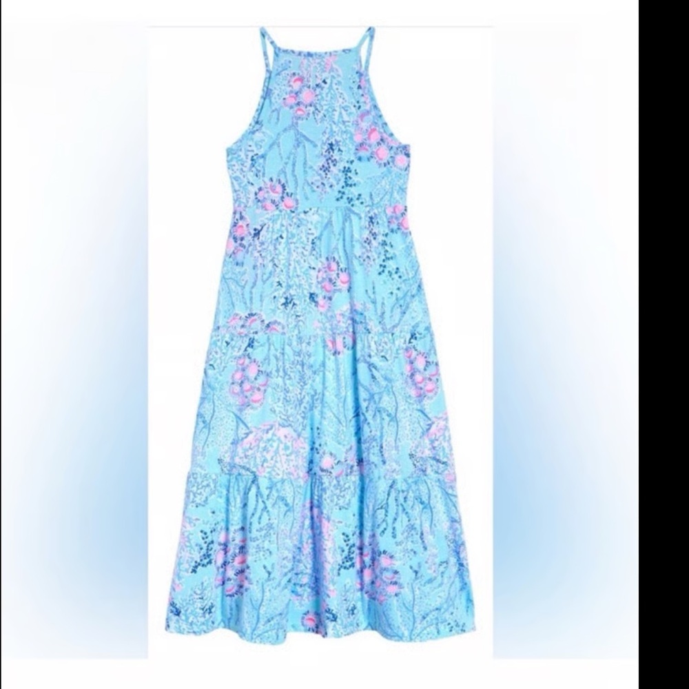 Lilly Pulitzer Aqua and Pink Floral maxi dress